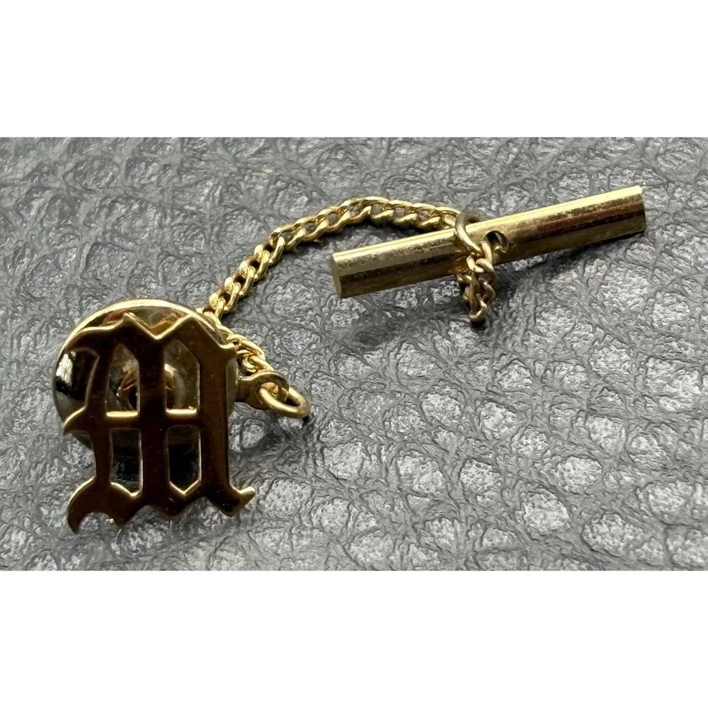 Vintage 14K Yellow Gold Initial M Tie Tack Lapel Suit Pin